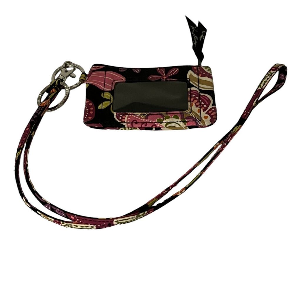 Vera Bradley Black Multicolor Floral ID/Badge Wallet w Clip & Keychains Cottage